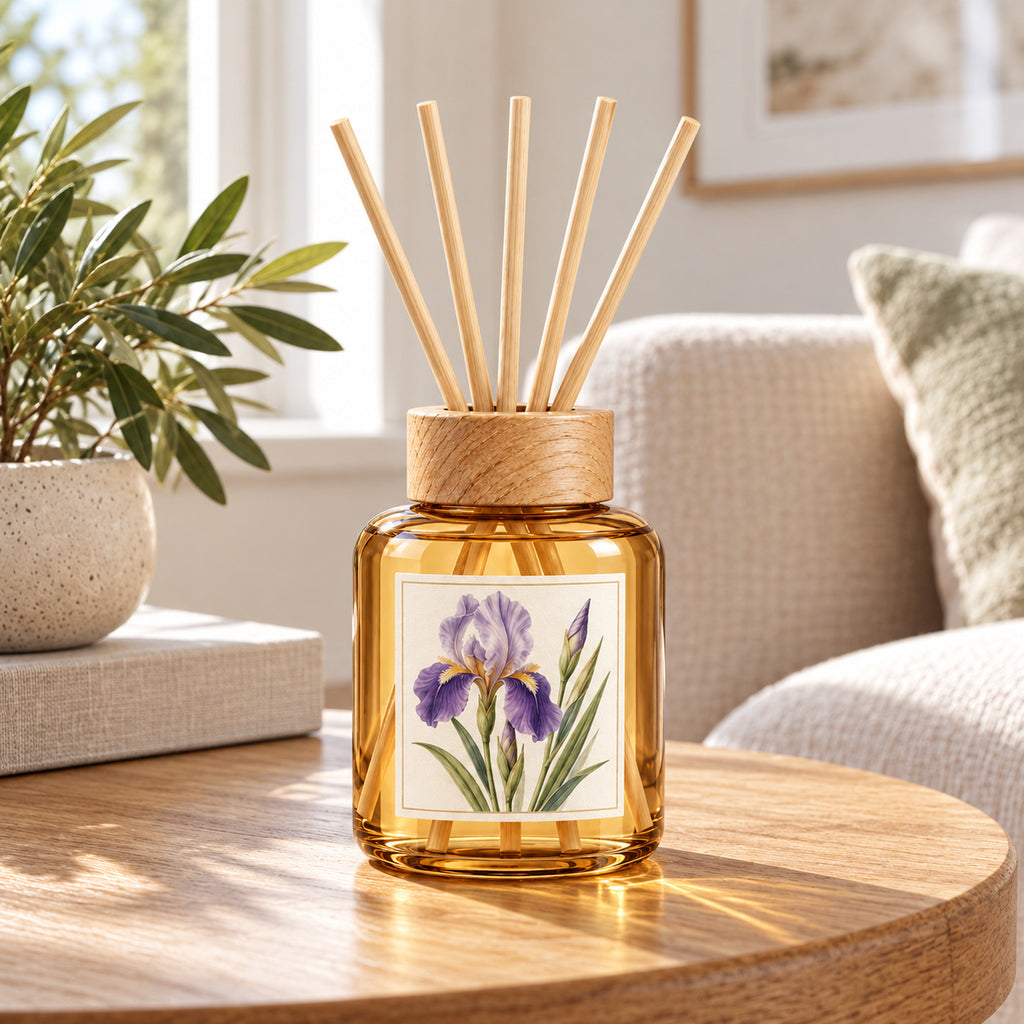 Amber Round Reed Diffuser - Sandalwood & Iris, 150 mL